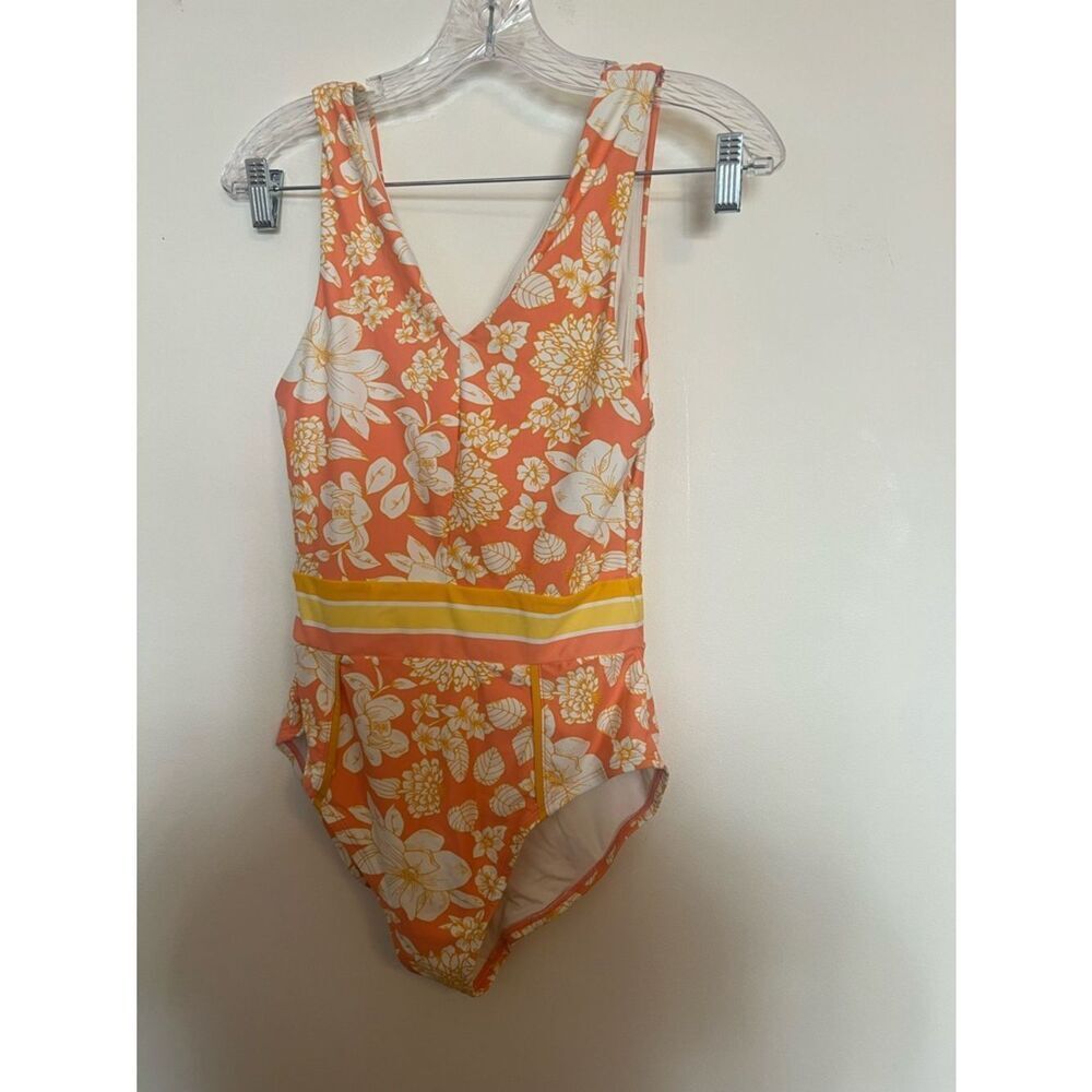Matilda Jane White Swimsuit with Coral and Yellow Trim